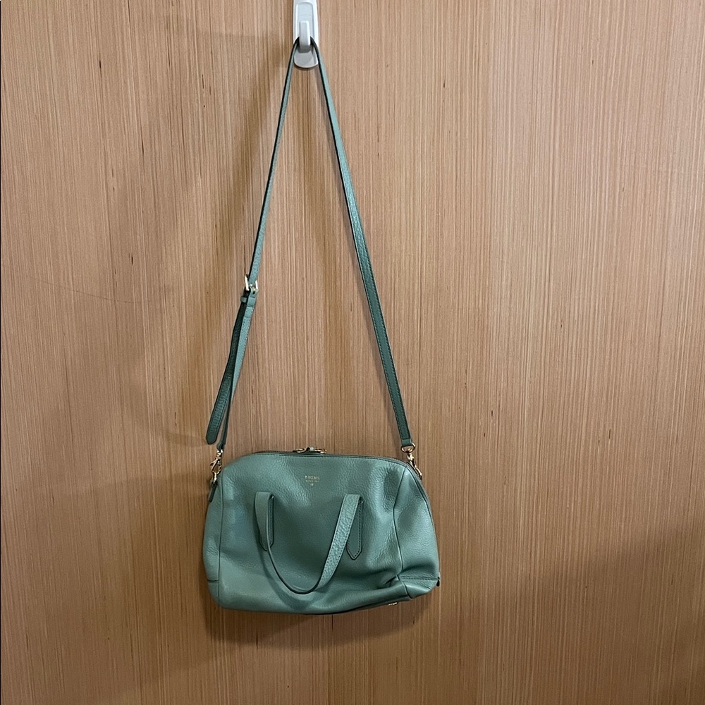 Green Leather Crossbody Bag with Top Handles